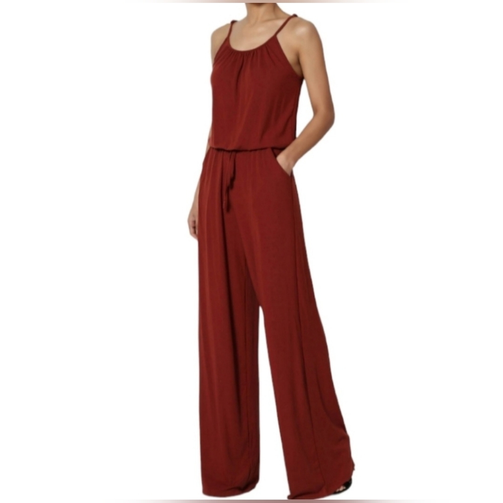 Zenana | Rust Jumpsuit w/ Pockets | Adjustable Straps | Soft & Flowy